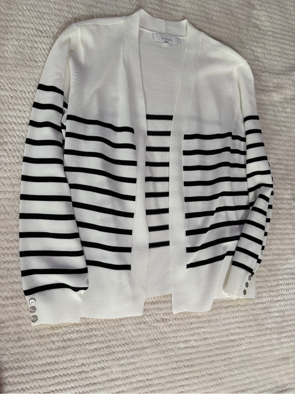 Verve Ami White Cardigan with Black Stripes